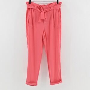 Joie Womens Paperbag Waist Pants Size S Coral Belted Cuffed‎ Tapered Lightweight